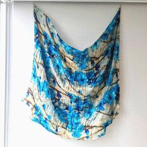XL 100% Silk Scarf/Wrap with Blue Floral